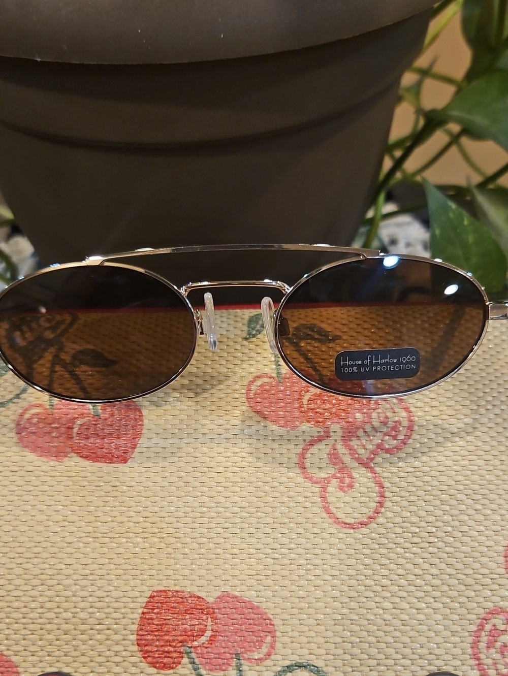 House of Harlow 1960 Womens Oval Silver Frame Sunglasses - Brown Lenses